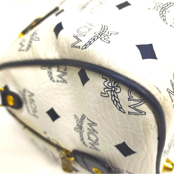 Vintage MCM Visetos Navy and White 2–Way Boston Bag - Picture 8 of 14